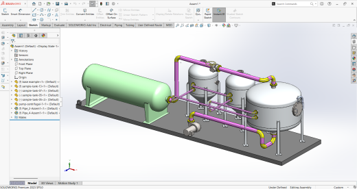 SolidWorks管道布线水箱和管道布线组件缩略图